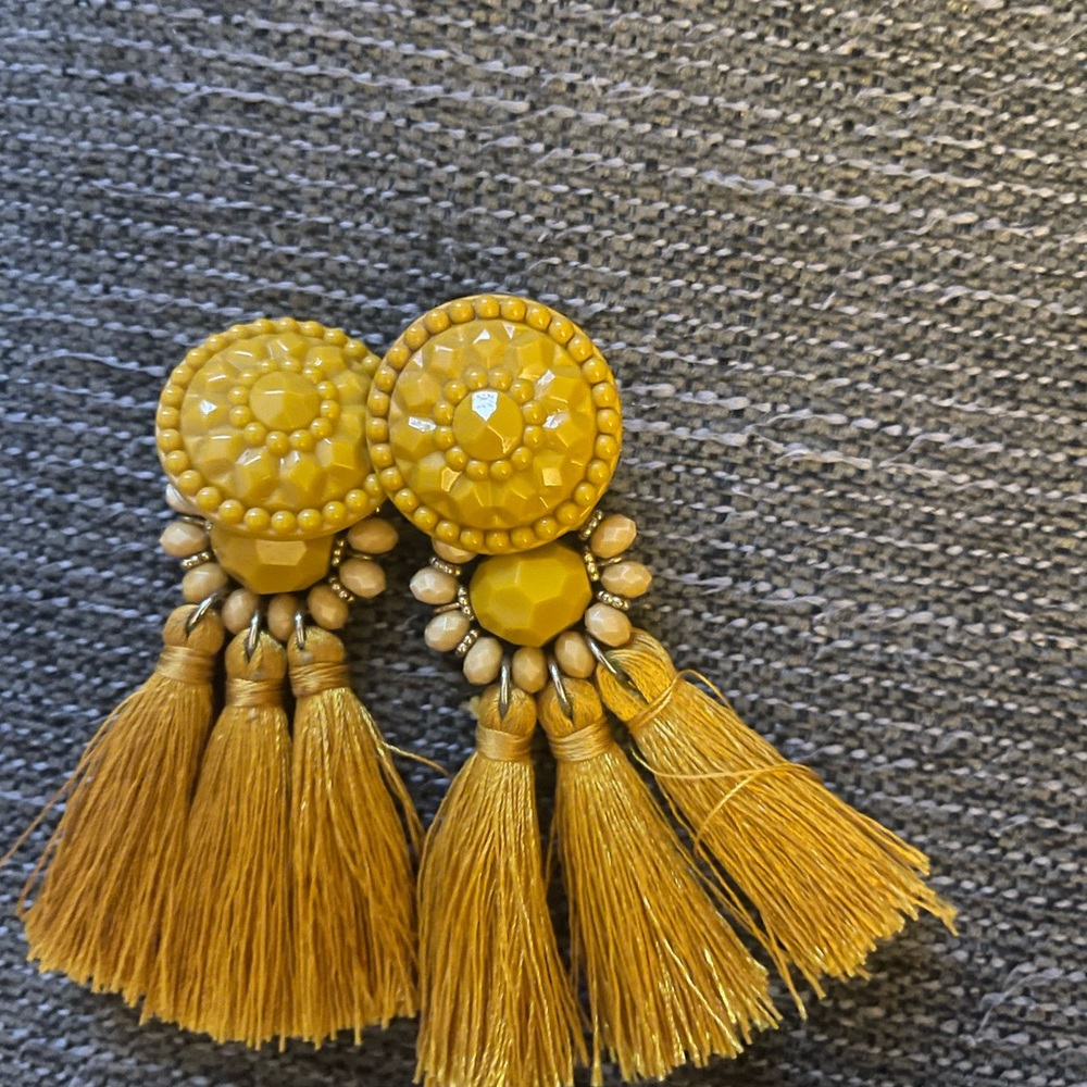 Yellow Beaded Tassel Earrings
